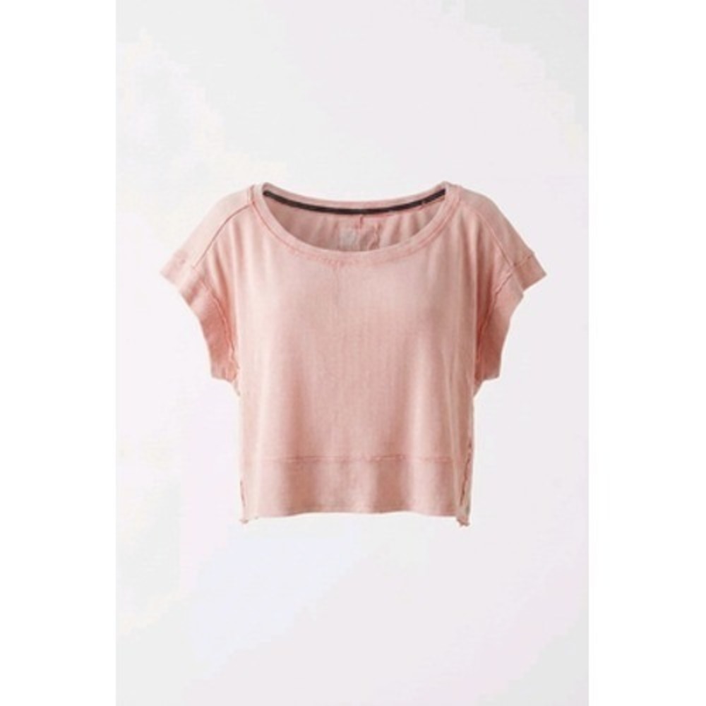 Pilcro Crop Top Women L Pink Ribbed Scoop Neck Short Sleeve Tee Casual
